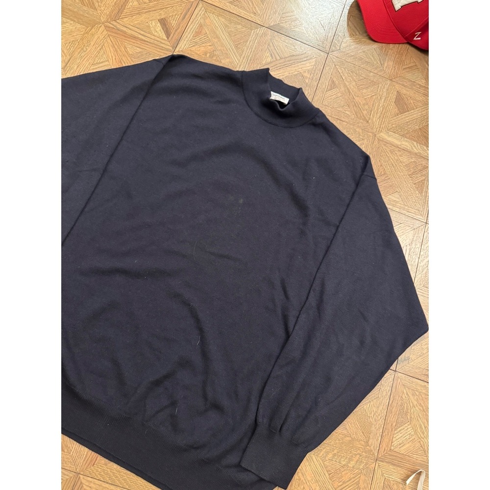 Gran Sasso Men Navy Blue Wool‎ Cashmere Silk Mock Neck Sweater Made in Italy 8